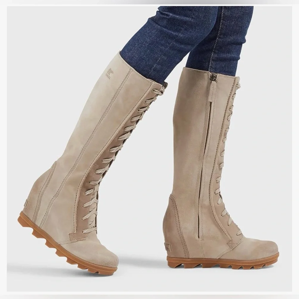SOREL JOAN OF ARCTIC WEDGE LACE UP 8 Tall ASH Women Boots Waterproof  EUC size 7 - Picture 14 of 15